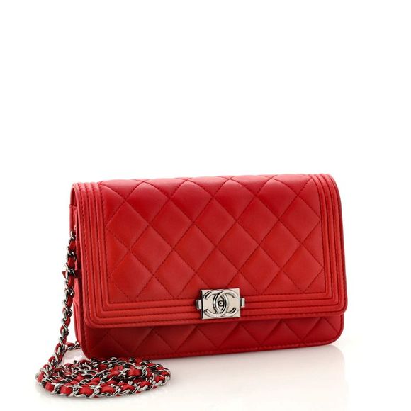 Chanel Boy Wallet on Chain Quilted Lambskin Red - Picture 3 of 7